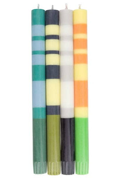 British Colour Standard Green & Yellow Striped Dinner Candles - The Mercantile London