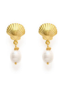 Amano Shell & Pearl Stud Drop Earrings - The Mercantile London