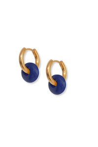 A Weathered Penny Blue Agate Gold Hoops