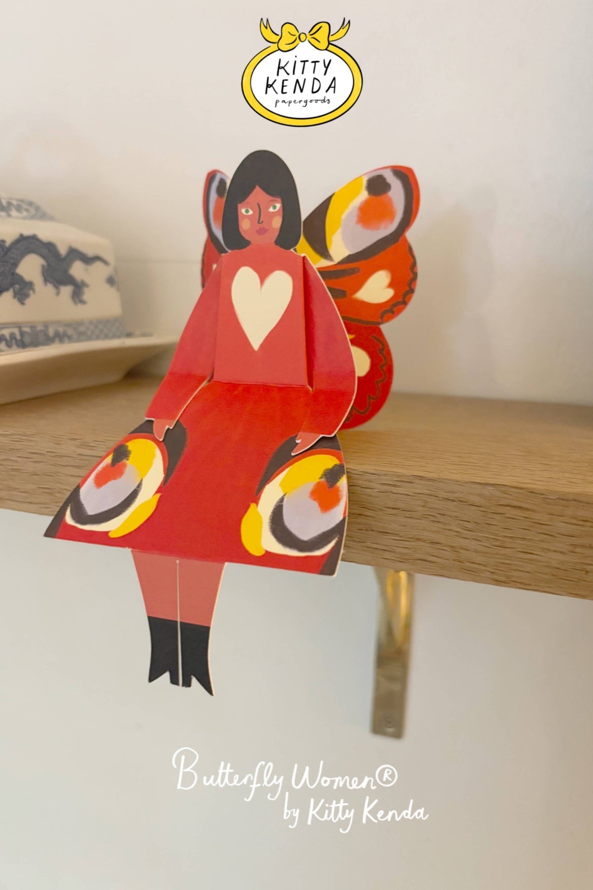 SS25 Kitty Kendra Butterfly Woman Peacock Greeting Card - The Mercantile London