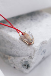 Lyon & Feather Red String Gold Pearl Necklace