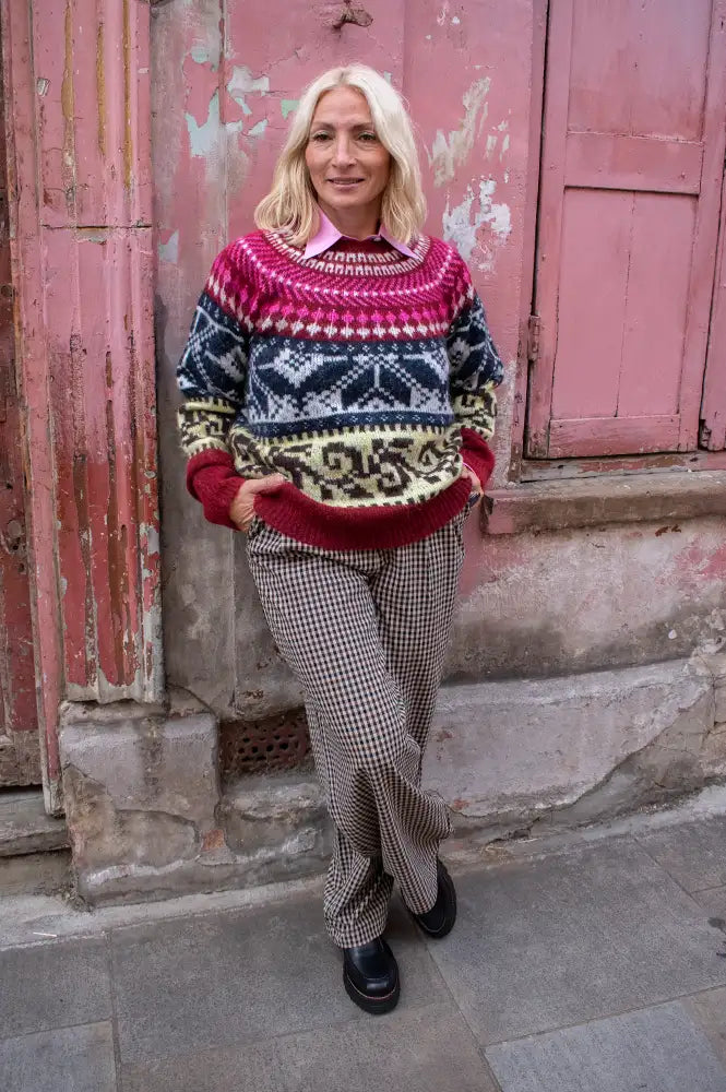 ICHI Cylle Zinfandel Pink & Charcoal Jumper