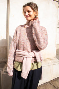 ICHI Fanny Red Toned Melange Roll Neck Jumper