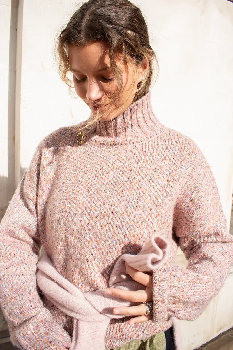 ICHI Fanny Red Toned Melange Roll Neck Jumper