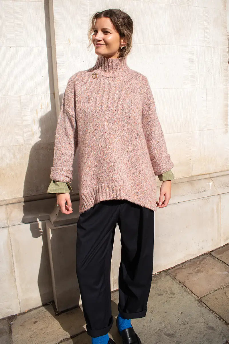 ICHI Fanny Red Toned Melange Roll Neck Jumper