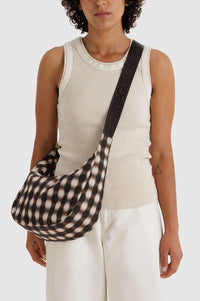 Baggu Blurred Brown Gingham Medium Nylon Crescent Bag - The Mercantile London