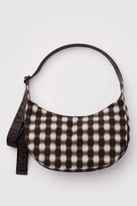 Baggu Blurred Brown Gingham Medium Nylon Crescent Bag - The Mercantile London