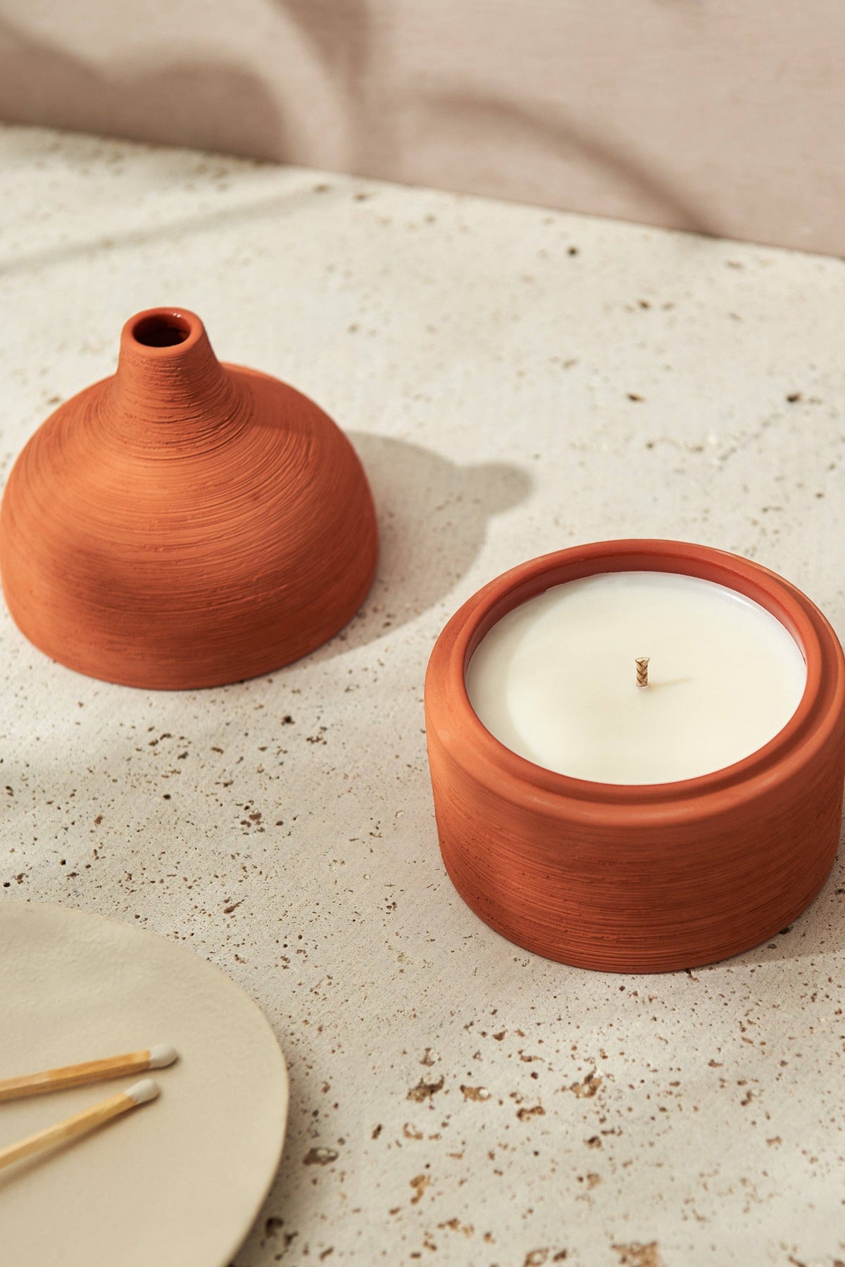 Lit By Drew Textured Terracotta Candle Moroccan Amber + Orris Root - The Mercantile London