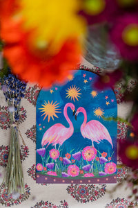 Hutch Cassidy Sunset Flamingo Bell Jar Greetings Card