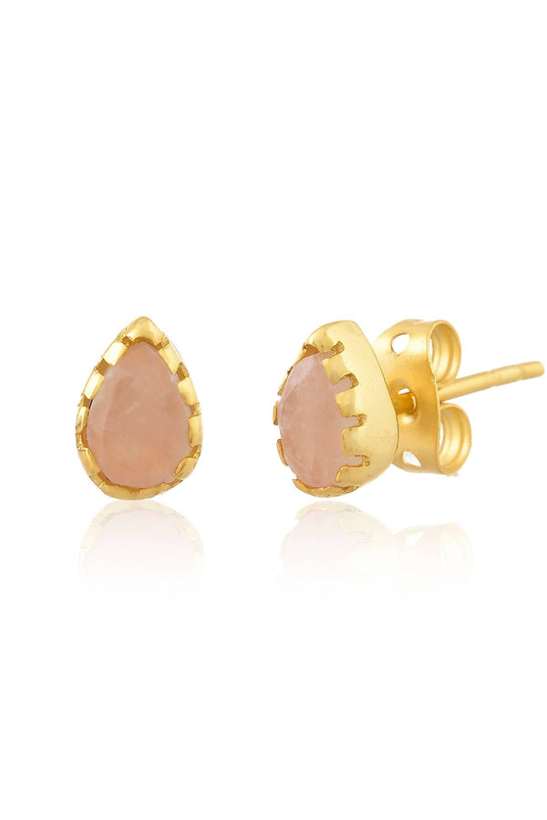 White Chubby Teardrop Earring in Gold with Rose Quartz - The Mercantile London