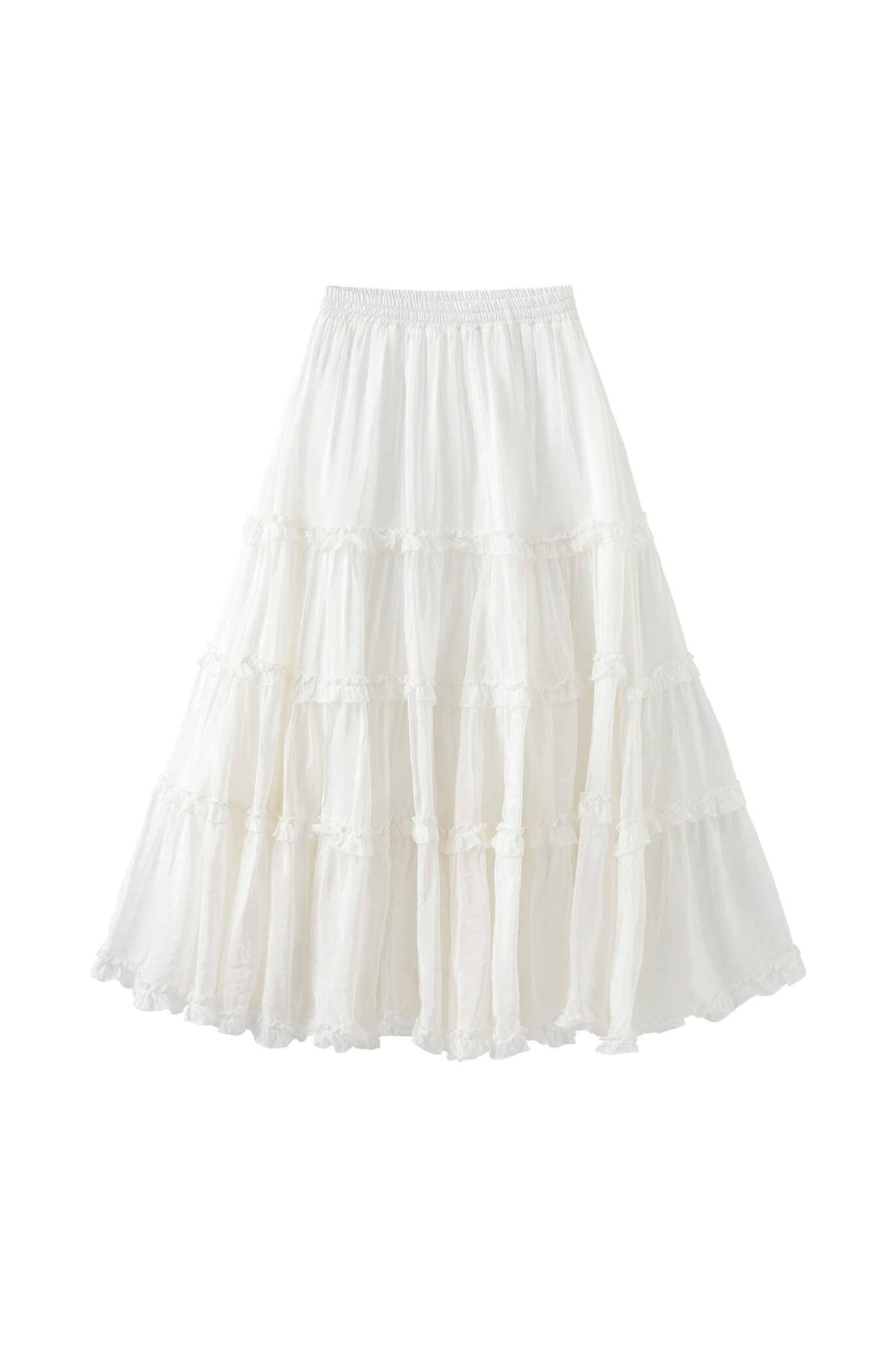 100% Cotton A-line Ruffled White Cake skirt: White / UN - The Mercantile London