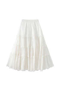 100% Cotton A-line Ruffled White Cake skirt: White / UN - The Mercantile London