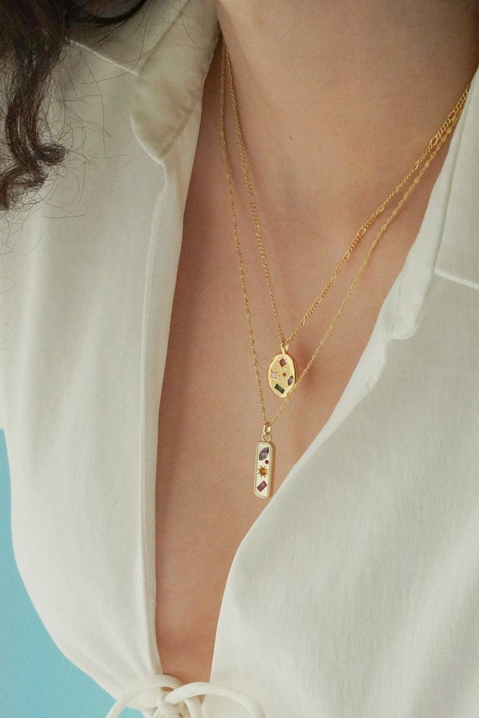JJ Kaleidoscope Gemstone Tag Pendant Necklace - The Mercantile London