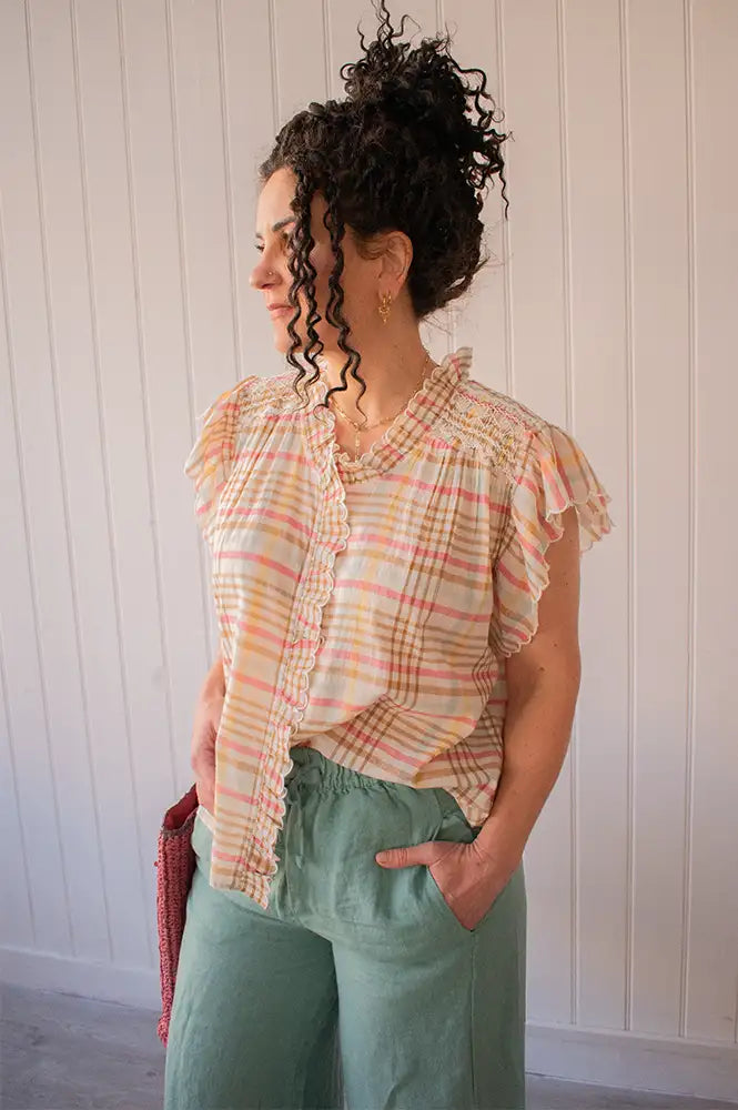 Feeka Judy Latte Check Blouse - The Mercantile London