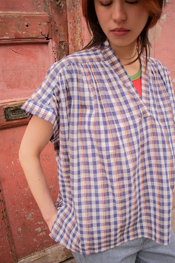 Feeka Lison Indigo Gingham Blouse - The Mercantile London