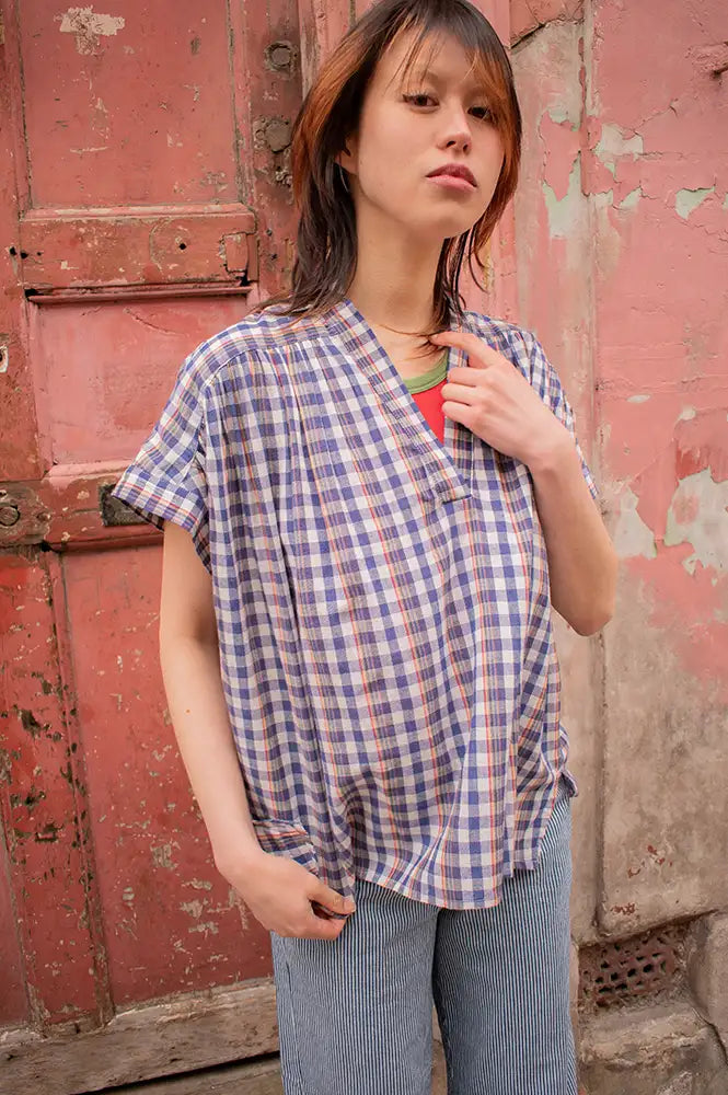 Feeka Lison Indigo Gingham Blouse - The Mercantile London