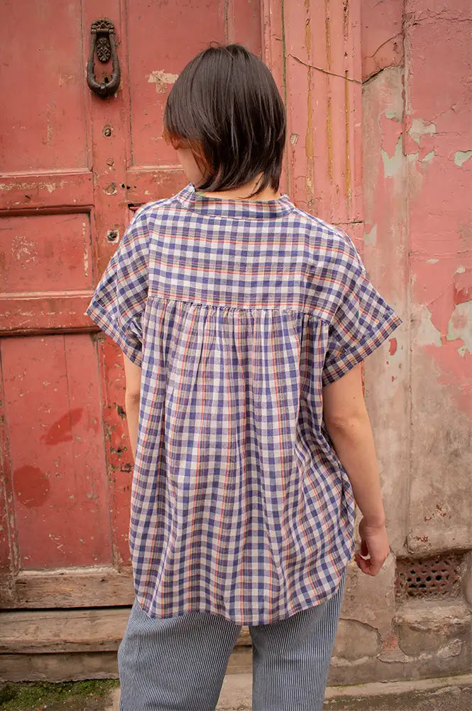 Feeka Lison Indigo Gingham Blouse - The Mercantile London