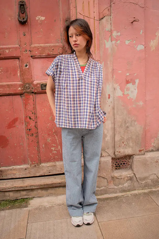 Feeka Lison Indigo Gingham Blouse - The Mercantile London