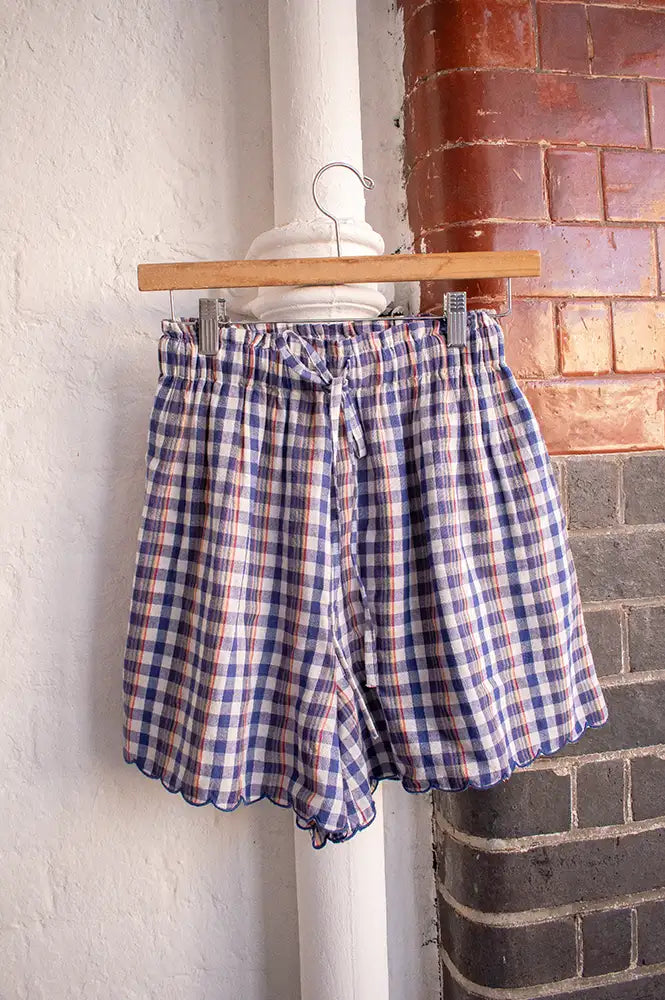 Feeka Tanjati Indigo Gingham Shorts - The Mercantile London