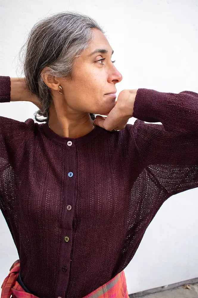 Numph Misla Metallic Fig Cardigan