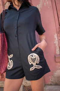 Thinking Mu Roberta Navy Fish Patch Jumpsuit - The Mercantile London