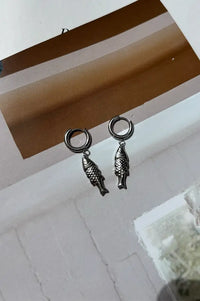 White Silver Fish Pendant Earrings
