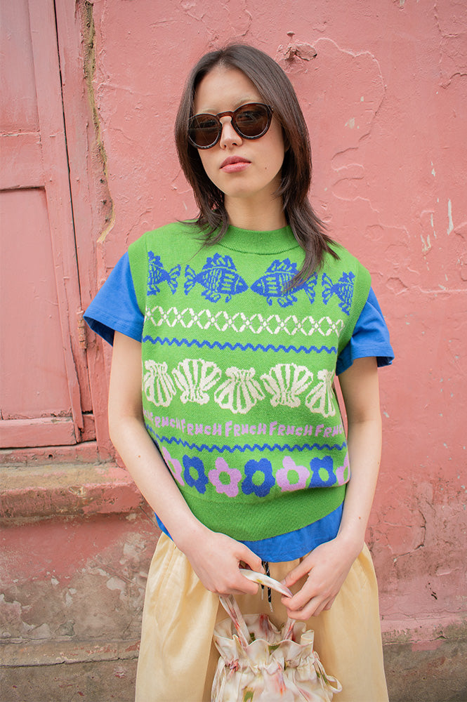 FRNCH Johanna Green Knitted Vest - The Mercantile London