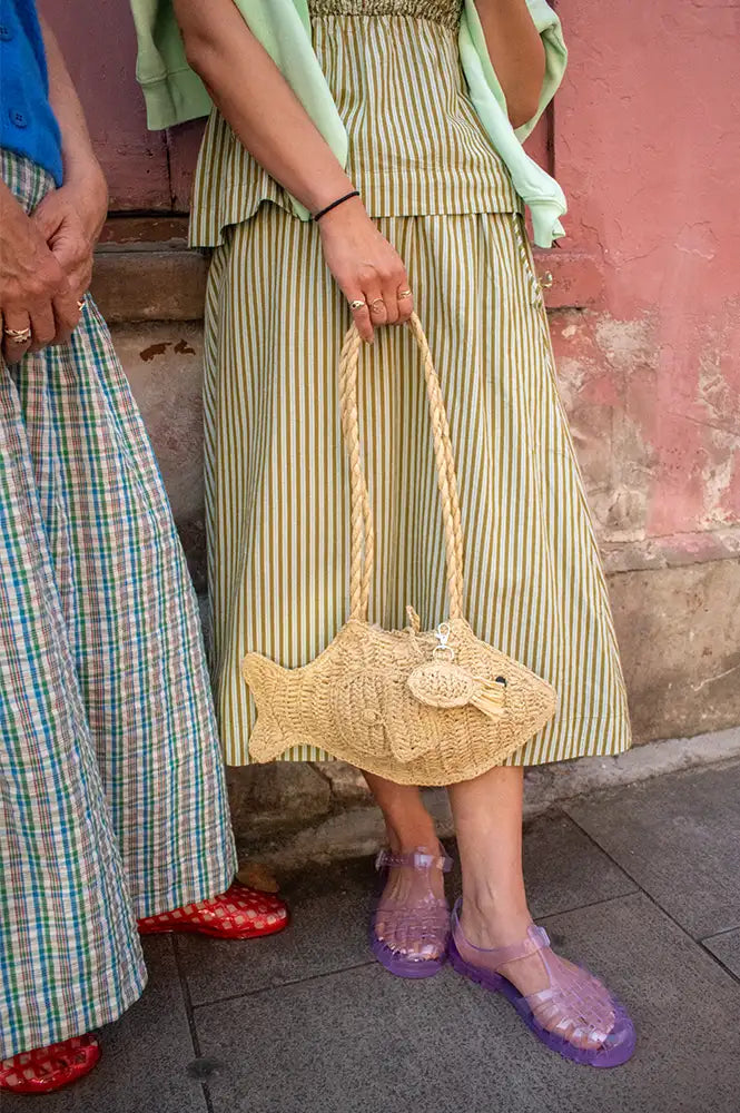 Damson Madder Raffia Fish Bag