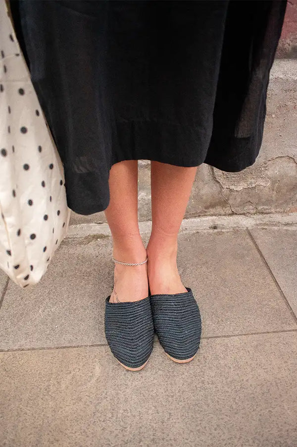Raffia Handmade Black Heeled Sandals - The Mercantile London