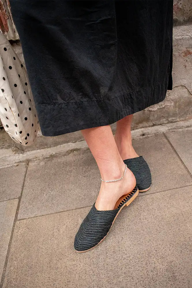 Raffia Handmade Black Heeled Sandals - The Mercantile London