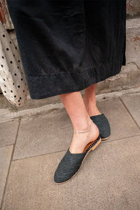 Raffia Handmade Black Heeled Sandals - The Mercantile London