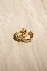 White Enamel Daisy Chain Gold Huggie Hoop
