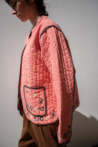 Habiba Flora Berry Quilted Embroidered Jacket