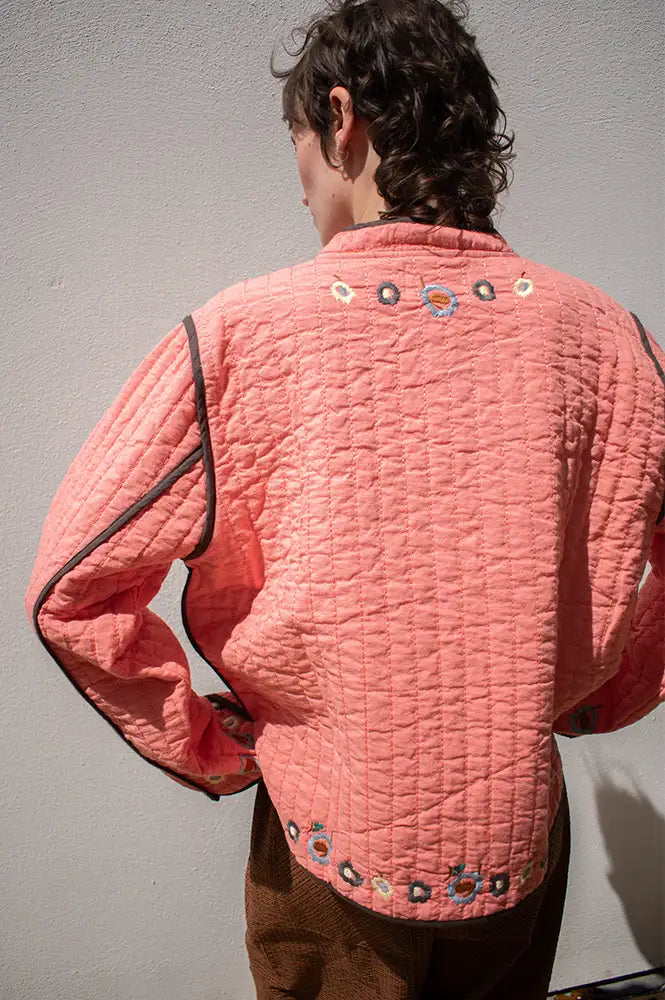 Habiba Flora Berry Quilted Embroidered Jacket