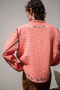 Habiba Flora Berry Quilted Embroidered Jacket