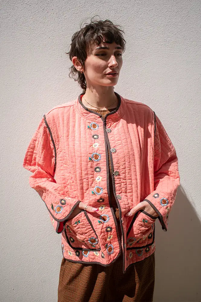 Habiba Flora Berry Quilted Embroidered Jacket
