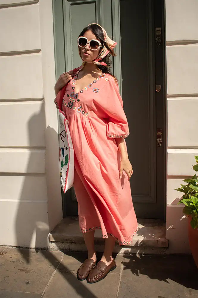 Habiba Flora Berry Embroidered Dress