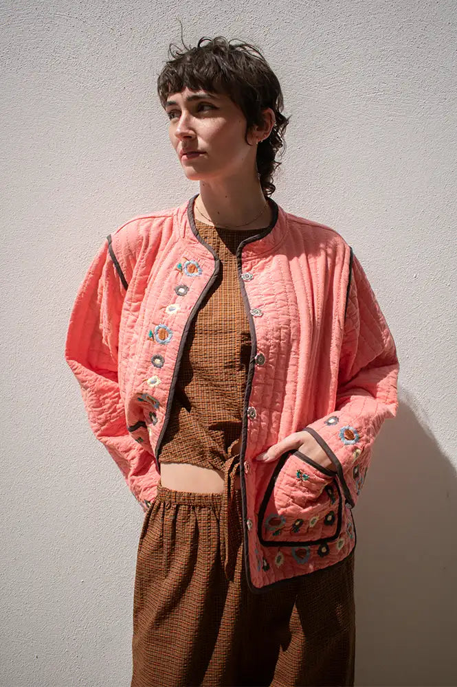 Habiba Flora Berry Quilted Embroidered Jacket