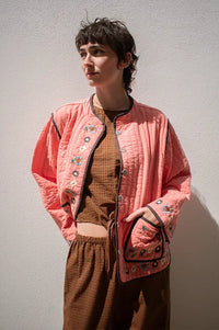 Habiba Flora Berry Quilted Embroidered Jacket