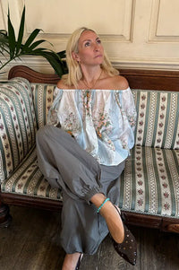 Stella Nova Creme Floral Loose Dropped Shoulder Blouse