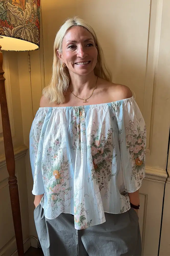 Stella Nova Creme Floral Loose Dropped Shoulder Blouse