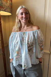 Stella Nova Creme Floral Loose Dropped Shoulder Blouse