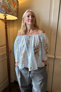 Stella Nova Creme Floral Loose Dropped Shoulder Blouse