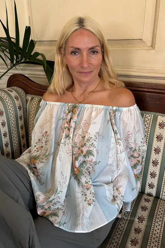 Stella Nova Creme Floral Loose Dropped Shoulder Blouse