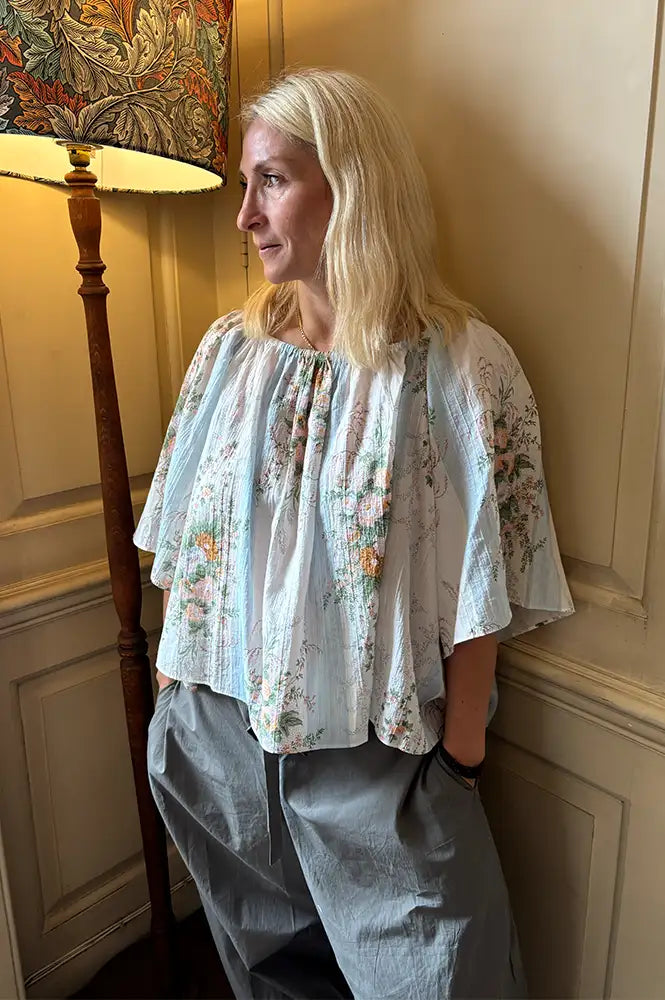 Stella Nova Creme Floral Loose Dropped Shoulder Blouse