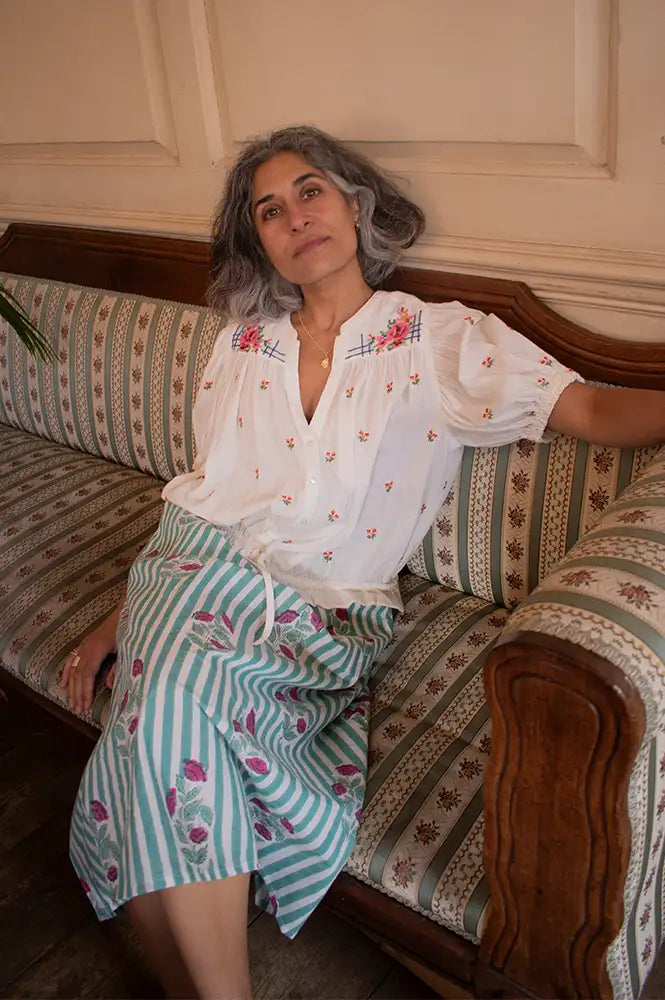 M.A.B.E Harlie Floral Ecru Blouse - The Mercantile London