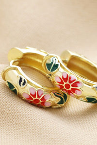 Pink Floral Enamel Hoop Earrings - The Mercantile London