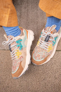 Flower Mountain Yamano 3 Chestnut & Light Blue Floral Trainers - The Mercantile London