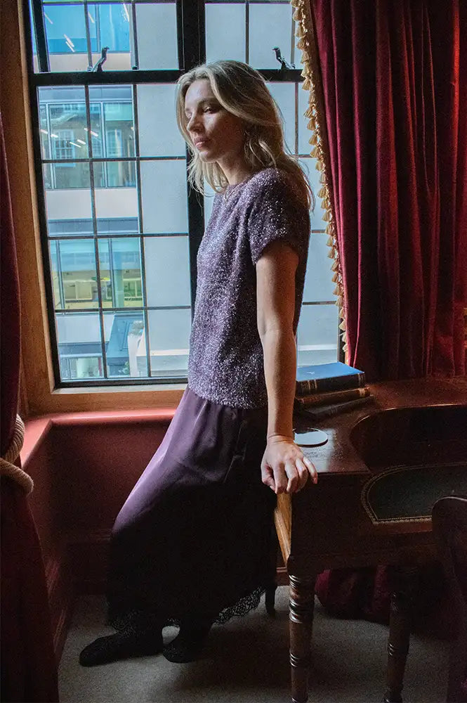 ICHI Aniles Fudge Metallic Knit Top