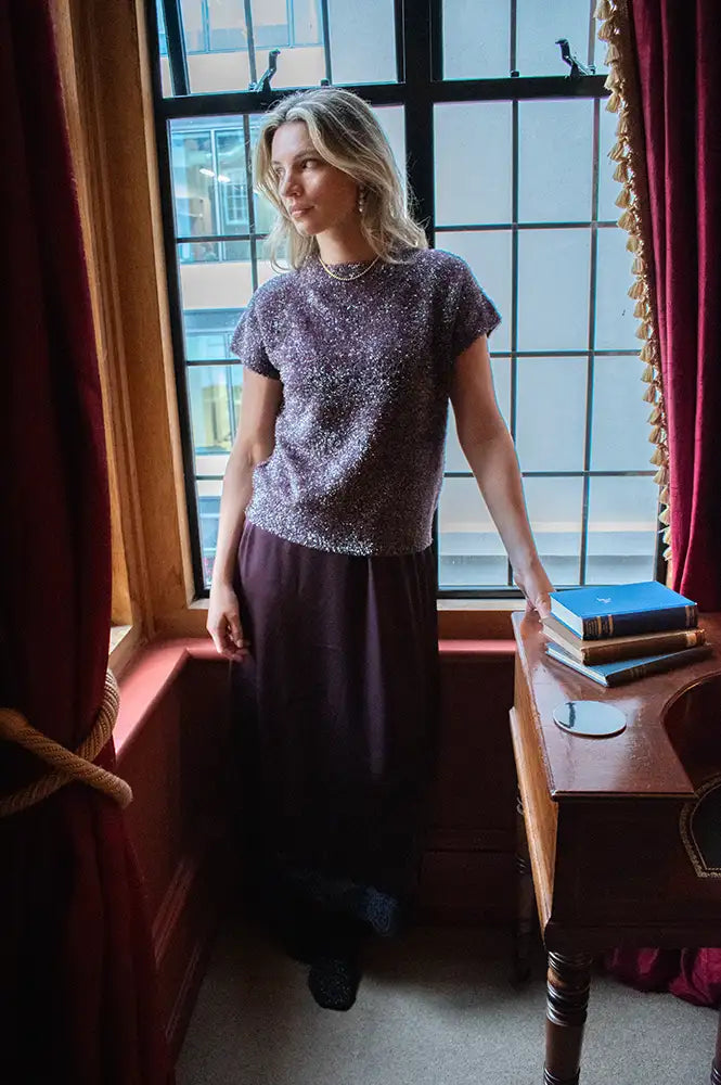 ICHI Aniles Fudge Metallic Knit Top